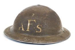 A WWII Auxilliary Fire Service metal helmet, with 'AFS' monogram,