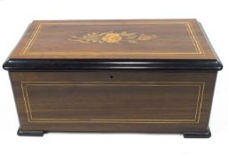 A Victorian rosewood and flower marquetry musical box, with 10 airs,