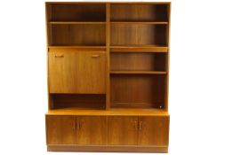 A G-plan teak side cabinet with three open shelves to one side and two to the other,