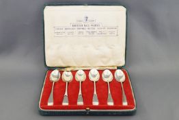 A cased set of six silver Old English pattern teaspoons for the 1935 Silver Jubilee,