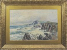 Ernest Pile Bucknell, watercolour, stormy coastline scene,