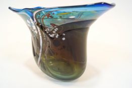 A Studio glass vase, of flared form and graduated blue-brown tint,