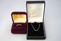A collection of jewellery to include: A hallmarked 9ct gold twisted curb chain, bolt ring clasp,