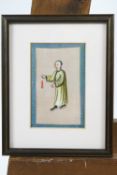 A group of three 19th century Chinese "rice paper" Gouache paintings depicting a lady serving tea