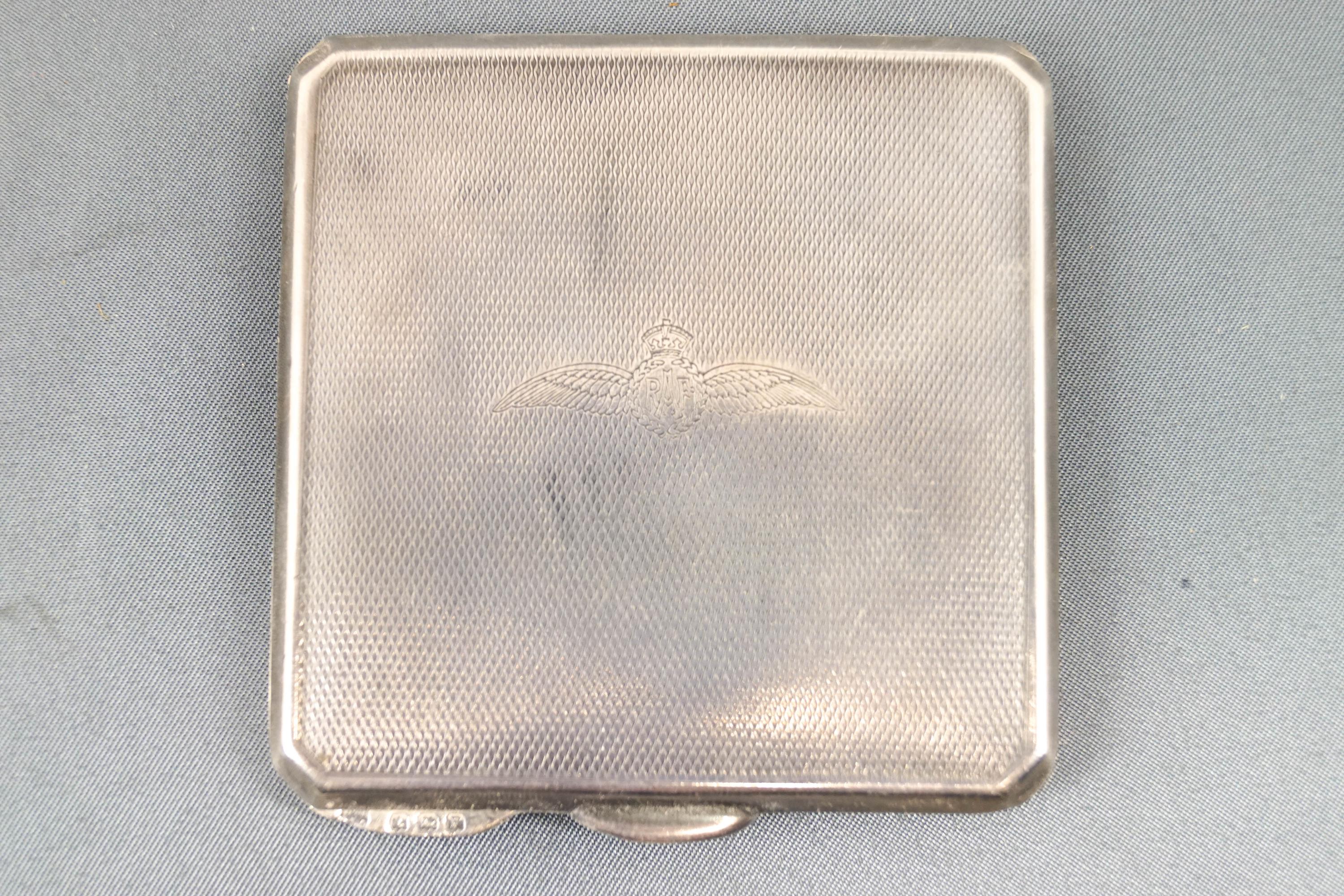 A square silver cut corner engine turned powder compact,