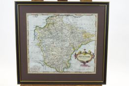 Robert Morden, a hand coloured map of Devonshire, framed and glazed,