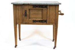 An oak and marble mounted washstand,