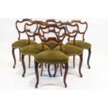 A set of six Victorian rosewood balloon back dining chairs, with pierced cartouche shaped backs,