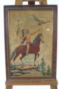 A watercolour of a native American Navajo warrior on horseback,