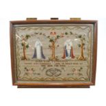 A Coronation needlework sampler, depicting George V and Queen Mary,