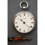 An L .Liomin open face pocket watch. The enamel dial (cracked) with roman numerals.