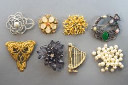 A large collection of fifty costume brooches of variable designs.