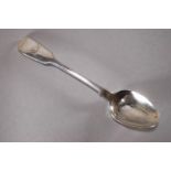 A Dublin silver double drop bowl fiddle pattern dessert spoon, Dublin 1866 15 cm,