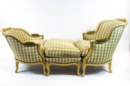 A French Louis XV style cream painted duchesse brisee, mid 20th century, comprising three parts,