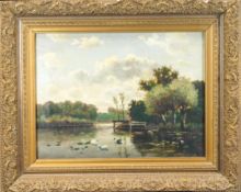 The Hague School, early 20th century, River Landscape with ducks, oil on canvas,