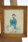 An early 19th century watercolour of a boy wearing a blue sailor's suit