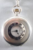 A demi hunter silver pocket watch together with a fancy albert chain