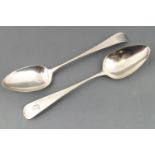 A silver Old English pattern double drop bowl table spoon by Peter and Anne Bateman, London 1794,