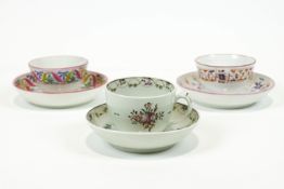 Two 18th century English porcelain tea bowls and saucers together with a porcelain teacup