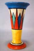 A Clarice Cliff Newport pottery triangular band trumpet vase, probably circa 1925/1930,