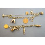 A collection of two 9ct gold bracelet each with fitted assorted charms.