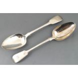 A silver fiddle pattern table spoon, London 1838, with another London 1839,