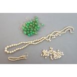 A collection of loose/strung pearls and jadeite beads with crystal rondels.