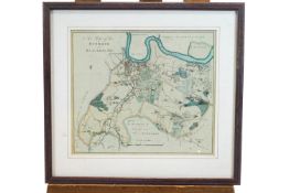 A print of Edward Hasted's 'A map of the Hundred of Blackheath', framed and glazed,