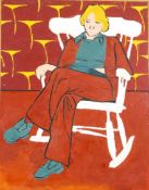 20th century School, Lady in a rocking chair, oil on board, 89cm x 69cm.