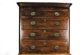 A George lll mahogany chest on chest, fitted brass loop handles,