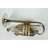 A John Parker cornet, no. 27/sws in silver-brass, with case and mouthpiece