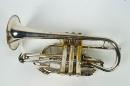 A John Parker cornet, no. 27/sws in silver-brass, with case and mouthpiece