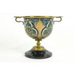 A Doulton Lambeth stoneware brass and metal mounted oil lamp case, circa 1885,