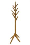 An oak coat stand, with eight branches on four splayed feet,