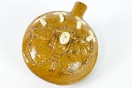 A Staffordshire pottery ochre glazed compressed circular flask, probably late 18th century,