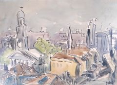 Edmund Neville-Rolfe, Construction scene and A Townscape, watercolour and ink on paper, circa 1930,