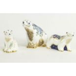 A Royal Crown Derby 'Polar Bear' paperweight and two Cub paperweights, 2007 and 2008,