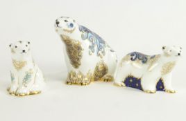 A Royal Crown Derby 'Polar Bear' paperweight and two Cub paperweights, 2007 and 2008,