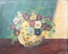 Arthur Clark, Pansies, oil on board, signed lower right, framed, 50cm x 40cm,