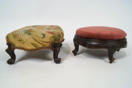 A small continental carved wood footstool with cabriole legs,