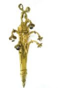 A large cast brass five branch 18th century French style wall bracket light with bow cresting,