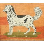 A 19th century needlework of a dog, titled S Newton`s work age 7 1827, 32.5cm x 38cm.