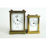 Two brass carriage clocks, the first retailed by Mappin & Webb, Sheffield, with parisian movement,