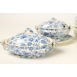 A late 19th century pottery dolls dinner service, printed in blue,