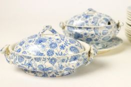 A late 19th century pottery dolls dinner service, printed in blue,