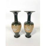 A pair of late 19th century Royal Doulton stoneware Slaters patent green ground vases,