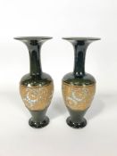 A pair of late 19th century Royal Doulton stoneware Slaters patent green ground vases,