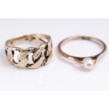 A collection of two rings to include: A 9ct gold (stamped) single stone pearl ring,