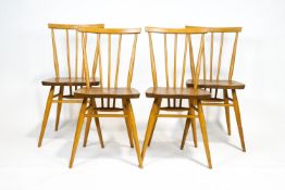 Four Ercol beech and elm stick back chairs, circa 1960,