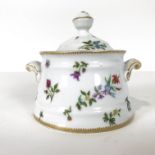 A continental porcelain two handled jar and cover, blue marks,